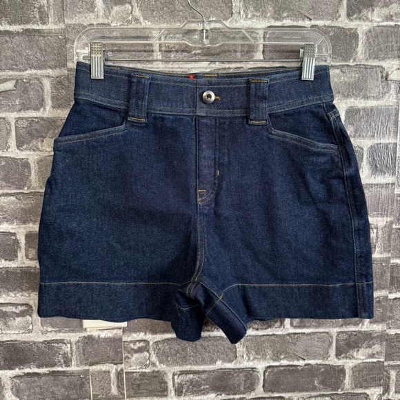 SPANX Denim Shorts Dark Wash Stretchy Pull‎ On pockets - Picture 1 of 11